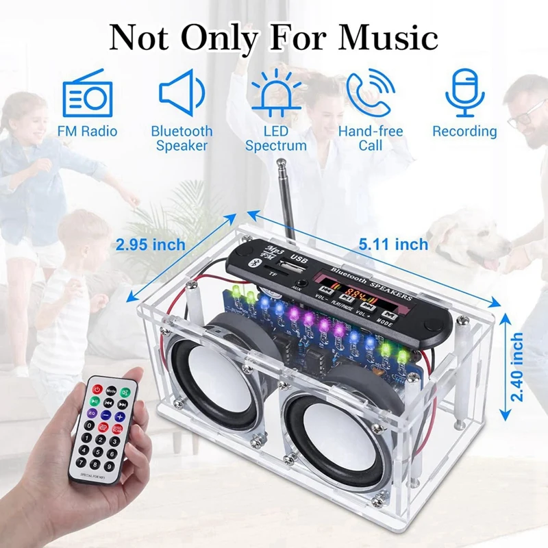 Kit altoparlante Bluetooth fai-da-te, funzione di registrazione Kit pratica di saldatura radio FM con spettro LED e telecomando