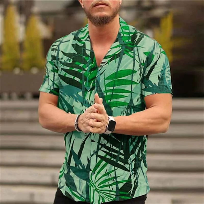 2023 Tropical Plants 3D Hawaiian Shirts Men's Breathable Fashion Beach Short Sleeve Top Summer Leisure Men's Holiday Shirts