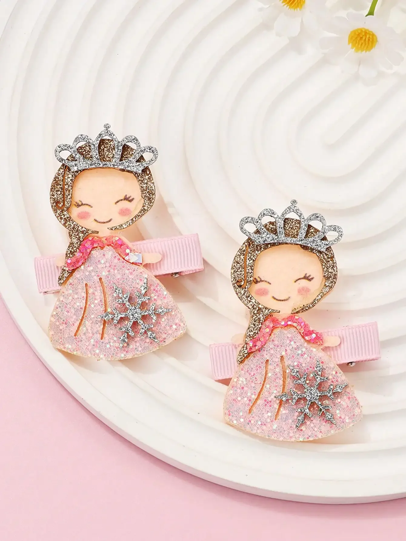 

2pcs Set Princess And Mermaid Hair Clips Glitter Non-Woven Fabric Women Daily Hair Decoration