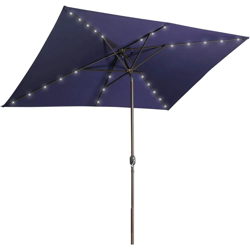 

6.5 x 10 FT Outdoor Patio Umbrella with LED Lights, Rectangular Table Umbrella, Market sun shade Umbrella with Tilt Aluminum