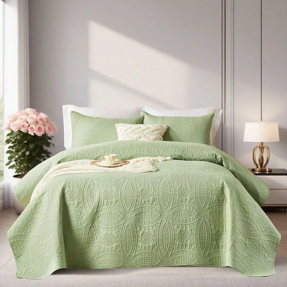 

3pcs Minimalist Style Ultrasonic Embossed Quilt Set1 Quilt 1 2 Pillowcases, 100 Microfiber Lightweight Breathable Easy Care Summ
