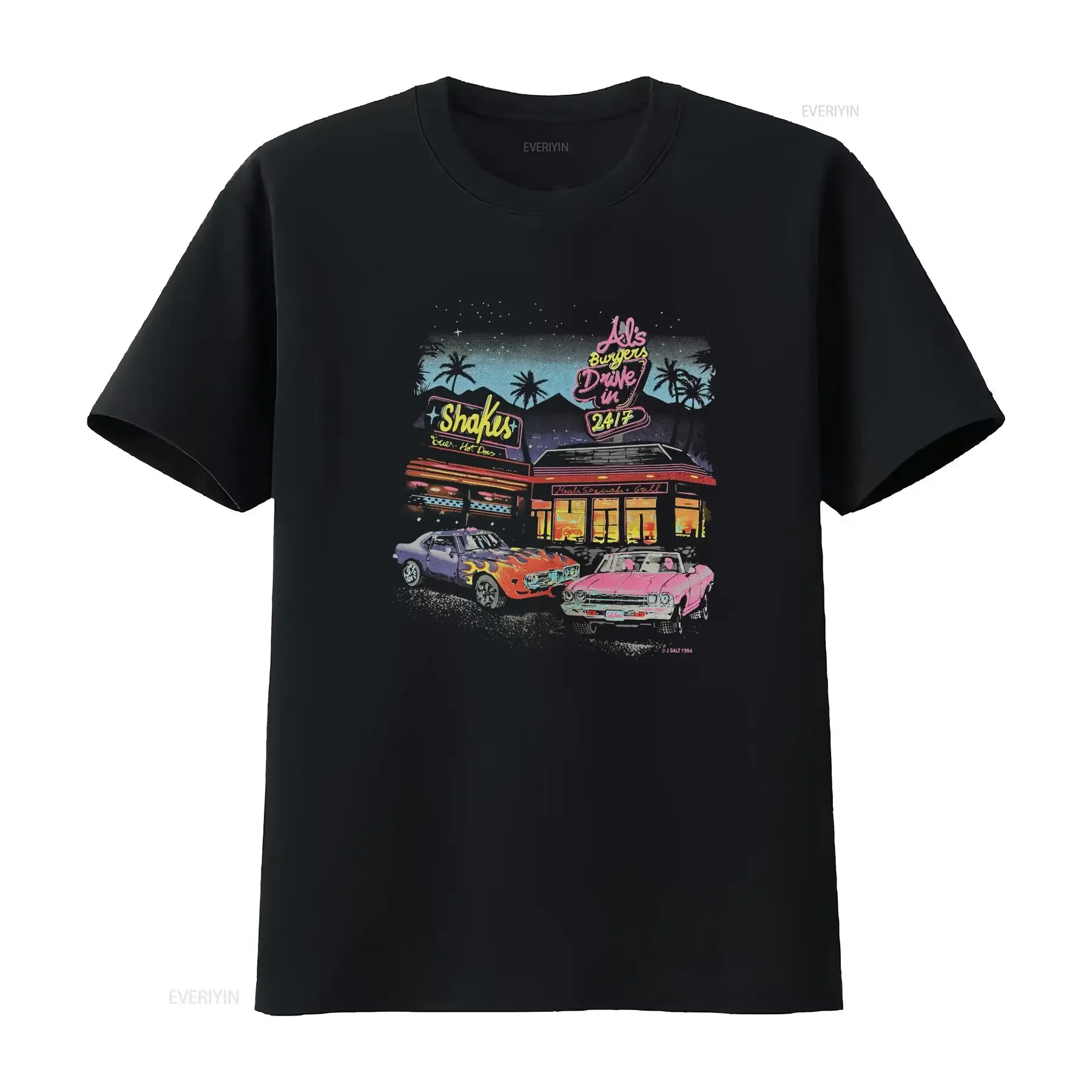 J GALT Diner Vintage Retro T shirt Women XL Or One Size Black vintage Washed Comfortable Soft homme Top For Everyday Wear