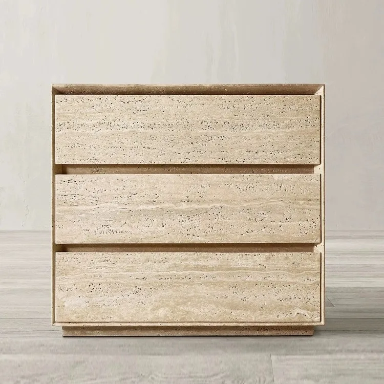 

Nordic natural travertine with drawer bedside table, living room creative art sofa sidetable, bedroom travertinecabinet
