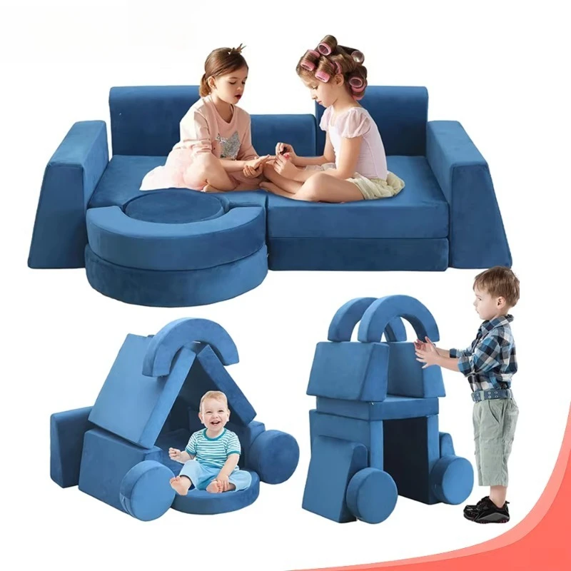 

Blue Modular Kids Sofa Set converts to a soft foam sofa, suitable for toddler playrooms and bedrooms