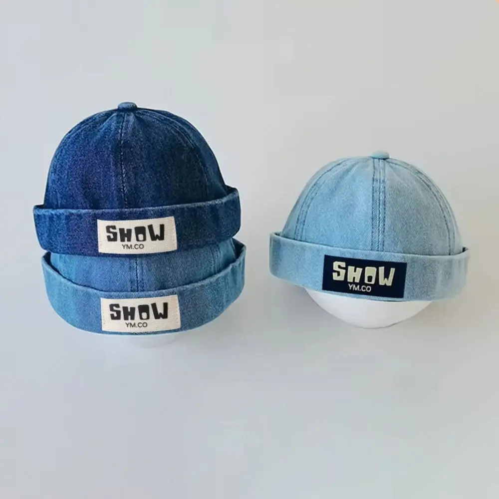 الرجعية غسلها الدنيم الطفل Brimless قبعة رسالة مطرزة قابل للتعديل الاطفال دوكر قبعات البطيخ قبعة 1-3Y الأطفال