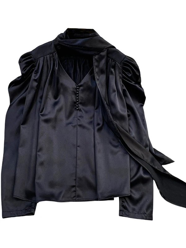 Ele Satin Dames irt V-Ne Anti-Rimpel Sa Herfst Faionable Maturi Lady Top Quali High-End Anti-Aging irt