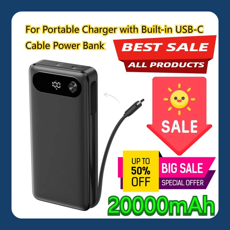 

For 20000mAh Portable Charger with Built-in USB-C Cable Power Bank