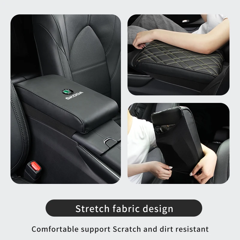 Car Armrest Box Cushion Console Protector Cover Accessories For Skoda Superb Rapid Octavia Kodiaq Fabia Derivative Karoq Kamiq view 6