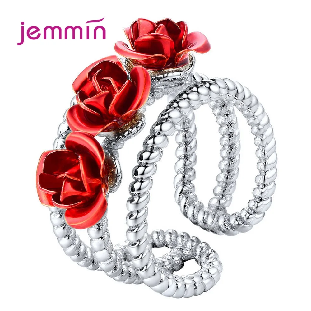 Top Quality Luxury 925 Sterling Silver Rings for Women Two Styles For Choice Sweet Red Rose Flower Size Resizable Rings Big Sale