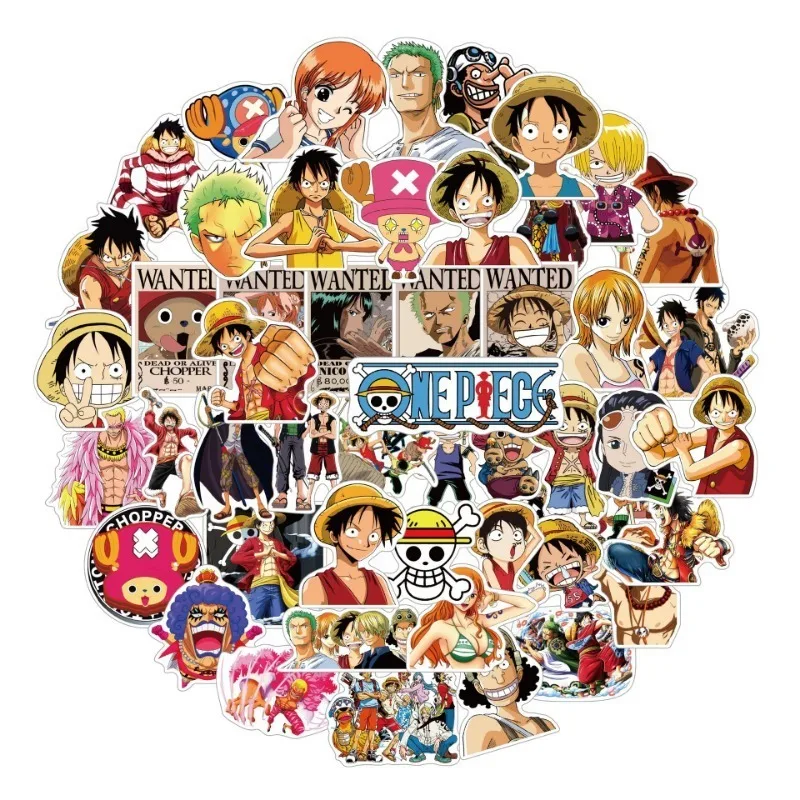 Autocollants One Piece pour décorer, stickers à coller sur le chariot, ordinateur portable, scooter, réfrigérateur, téléphone portable, anime, décoration périphérique, DIY bricolage, 50 pièces