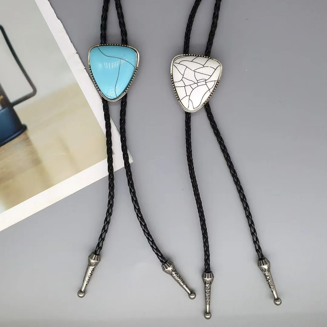New Tie Neck Rope Alloy Turquoise Bolotie Vintage Shirt Bow Tie Leather Necktie Elegant Jewelry for Men Women Accessory