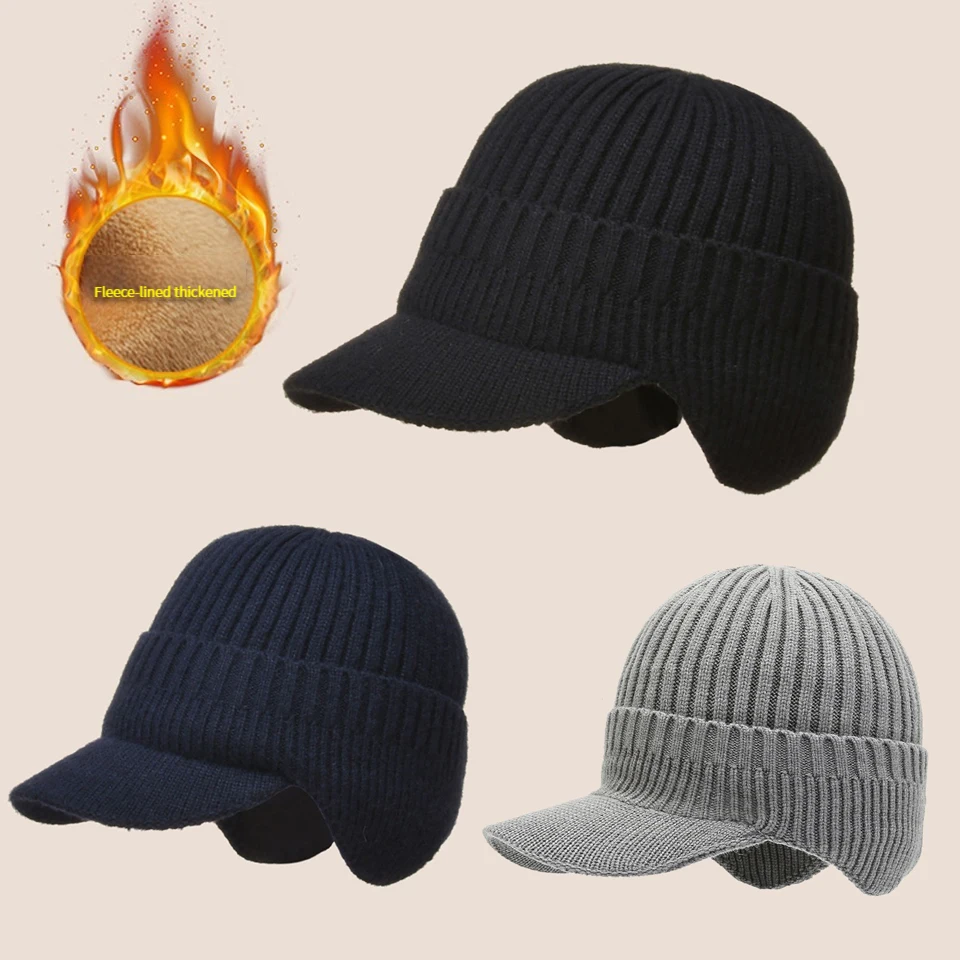

Outdoor Ear Protection Warm Thick Bicycle Knitted Cap Scarf Windproof Visors Baseball Cap Male New Winter Men Hat