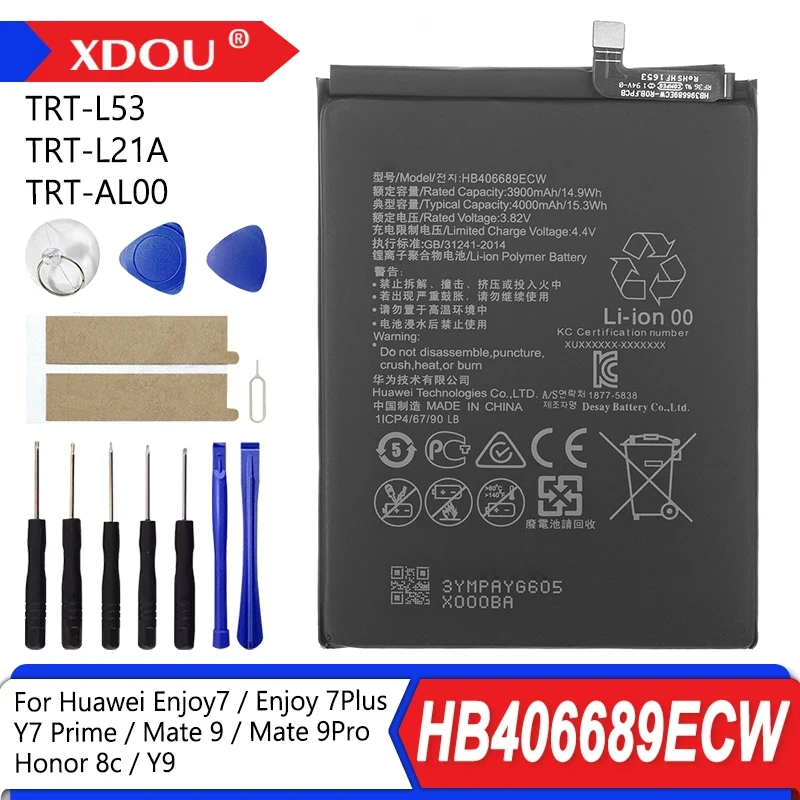 Brand-New HB406689ECW 4000mAh Battery For Huawei Enjoy 7 Enjoy 7plus Y7 Prime Mate 9 /Pro TRT-L53 TRT-L21A TRT-AL00 + Tools