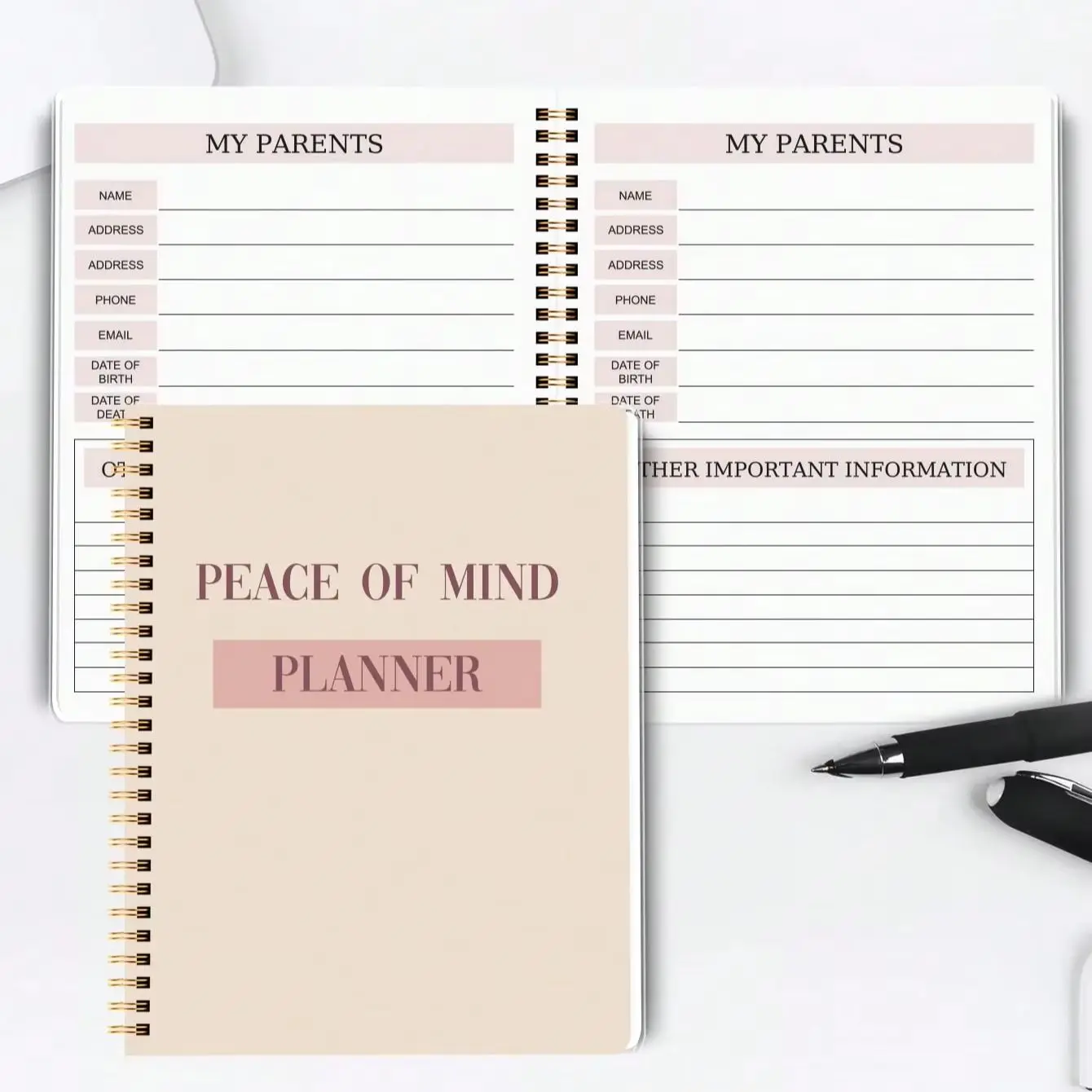 End of Life Planner A5 Spiral Peace of Mind Organizer Emergency Contacts Passwords Family Info Record Book