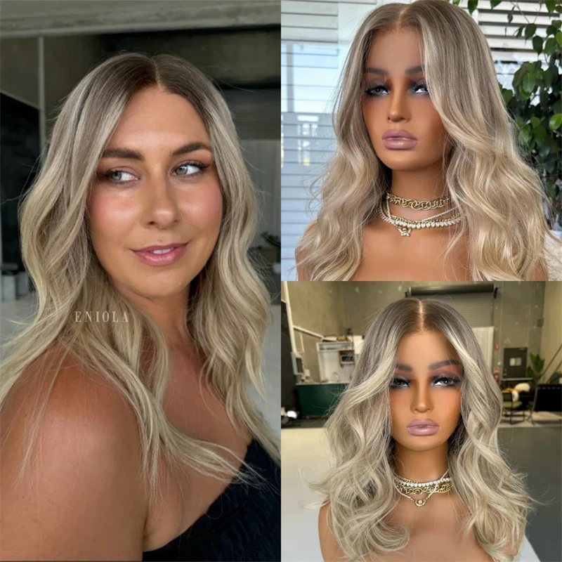 High Quality Glueless Wigs Free Part 13x4 Ombre Ash Blonde Synthetic HD Lace Front Wig For Fashion Women Realistic Look Hairline