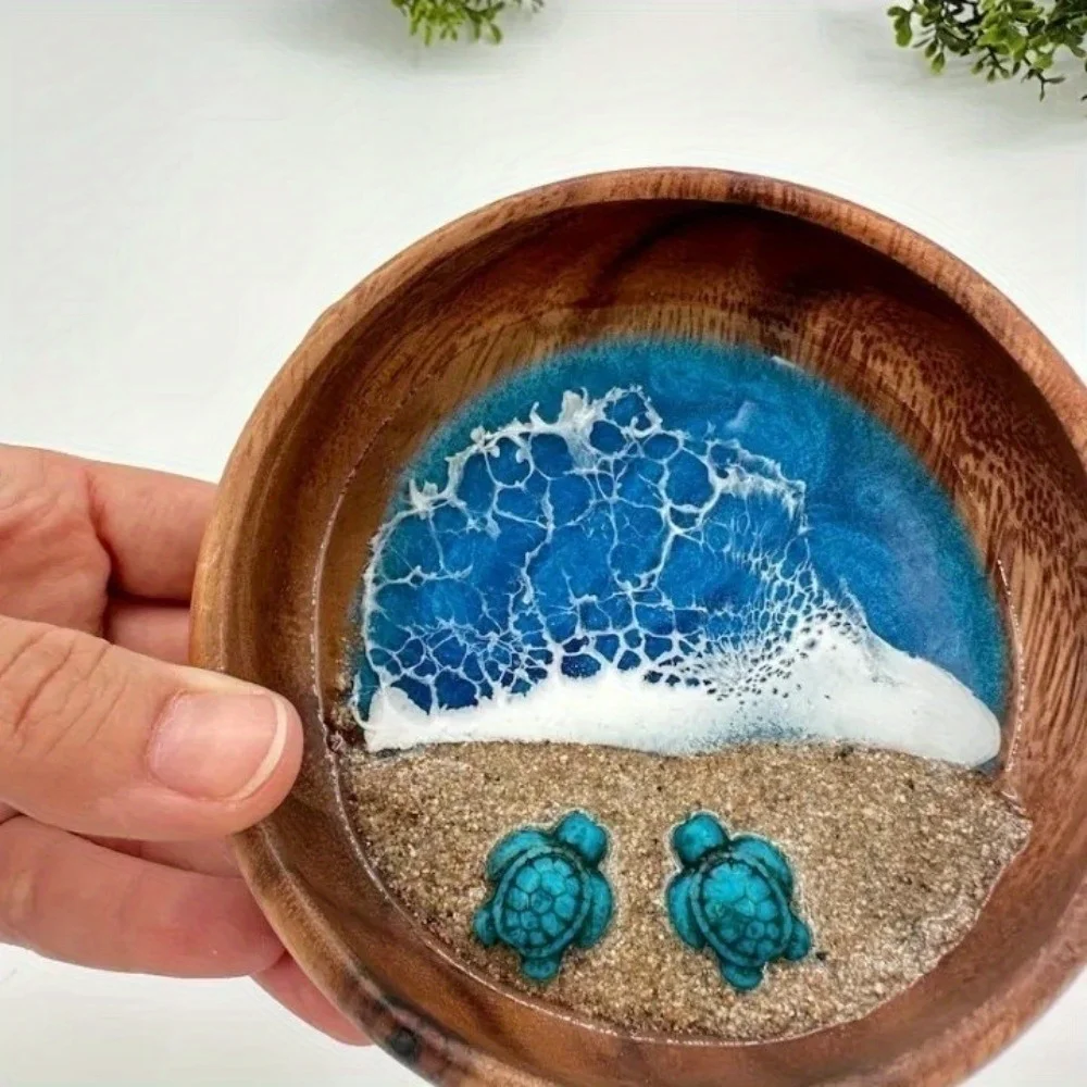 Handmade Resin Ocean Bowl Decoration, Beach Micro Landscape Ornament, All-season Universal Home Decor, No Power Required