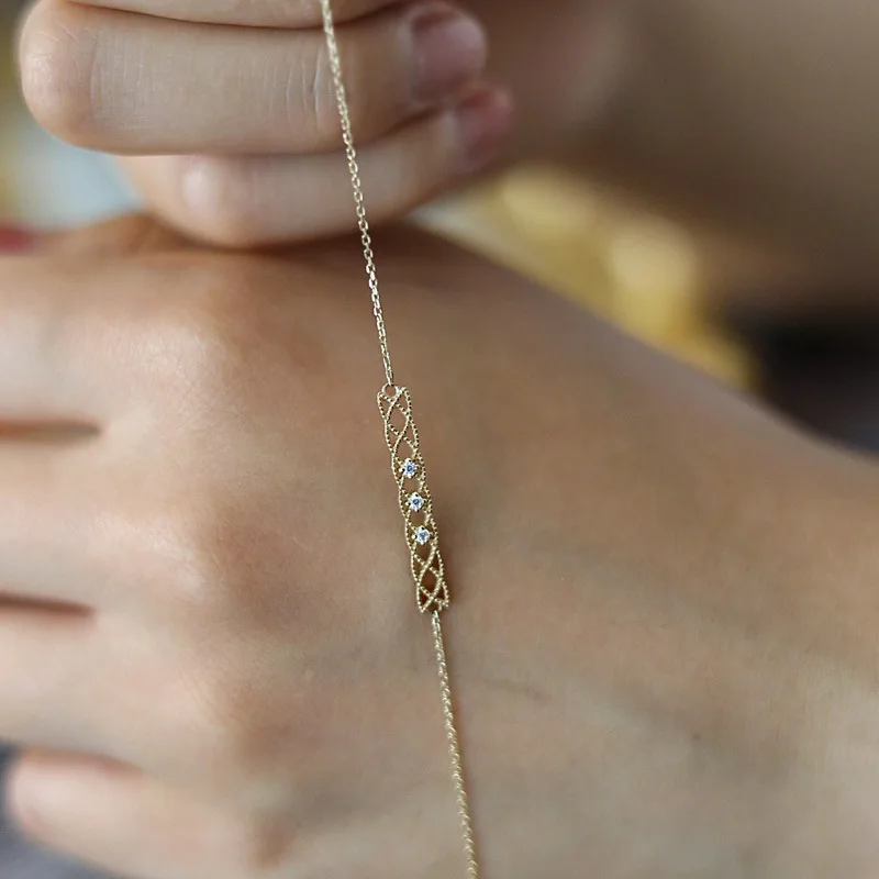 Luxury S925 Sterling Silver Female Bracelet 14K Gold Plated Stacked Crytal Bracelets For Women Girls Fine Jewelry Wedding Gift