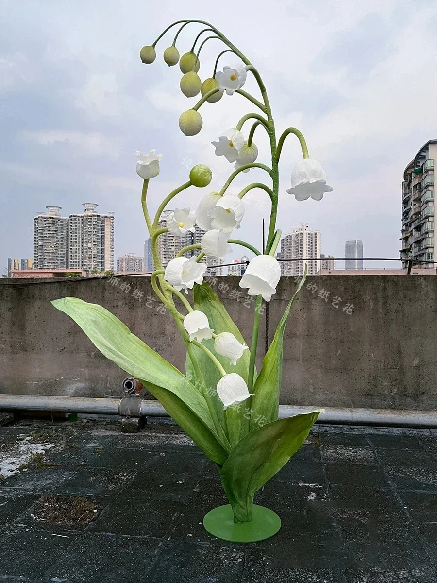 Lily of the valley paper art flower household outdoor wedding decoration props dance catwalk background handmade white simulated
