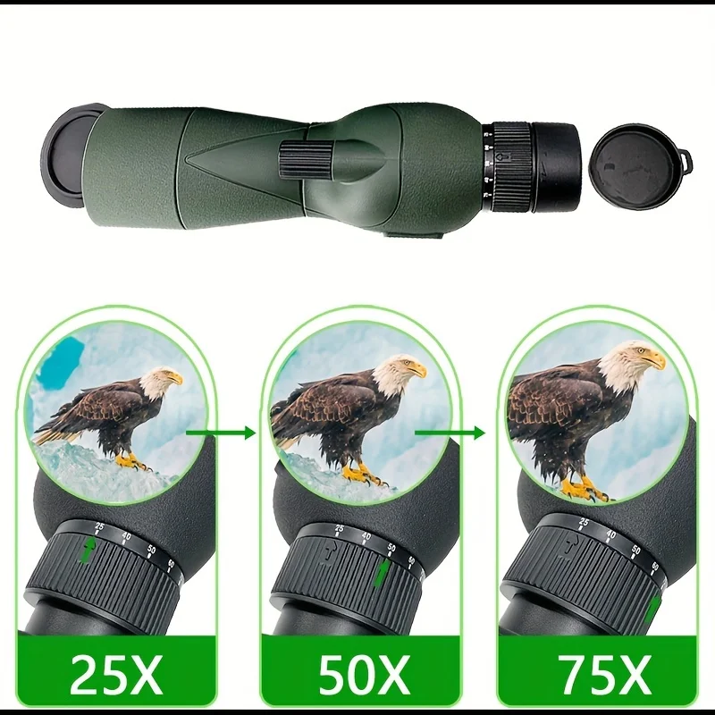 Imagem -02 - Telescópio Monocular de Alta Potência Caça Caminhadas Observação de Pássaros Zooms de 25x a 75x Ampliação Longo Alcance