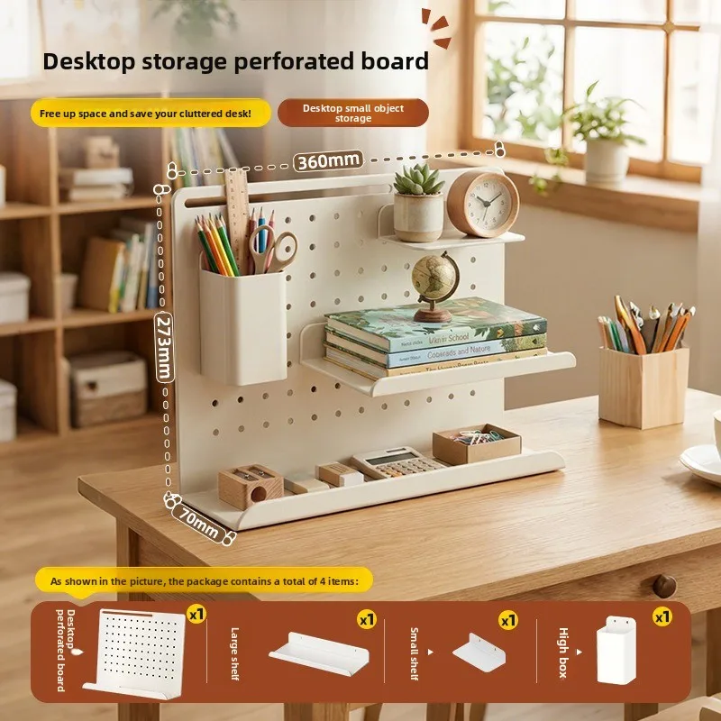 Study Room Pegboard with Shelves Tool Free Wall Grid Scratch Proof Easy To Install for Computer Desk Accessories Hole Panel