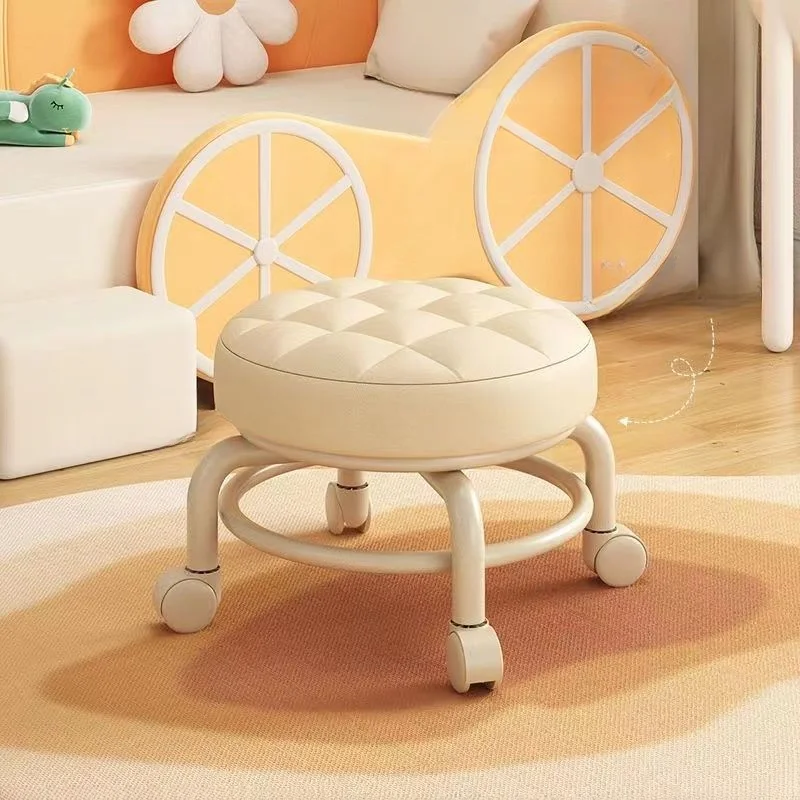 Universal Wheel Small Stool Home Pulley Low Stool Wheeled Bench Small Round Stool Sofa Stool Small Chair Plastic Backrest