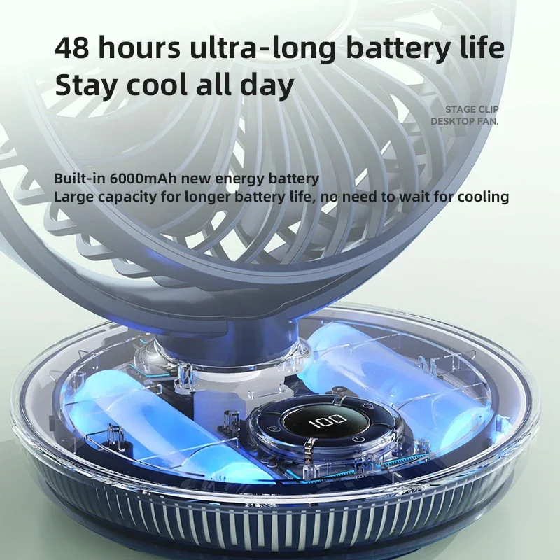 新しい Protable ミニファン充電式 LED デジタルスクリーンファン壁掛けファン 8H タイミング 180 °   調整可能な7つのカラフルなライトファン