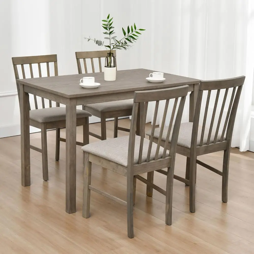 5-Piece Dining Set: Small Wooden Table with 4 Fabric Chairs for Space-Saving Kitchen or Restaurant, Grey