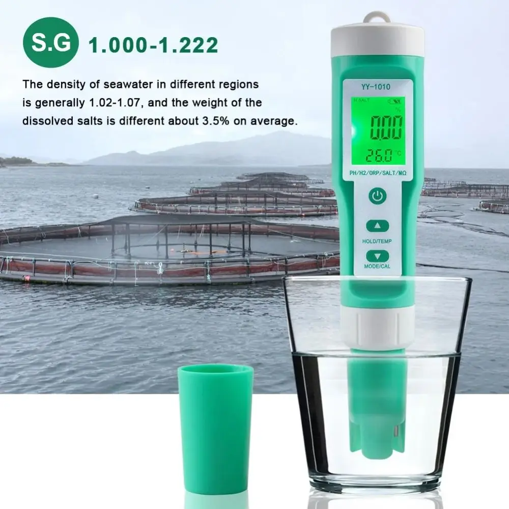 

Цифровой измеритель качества воды PH/EC/TDS/ORP/H2/SALT/Fertility Водонепроницаемый цифровой pH-метр Высокоточный многофункциональный PH-тестер