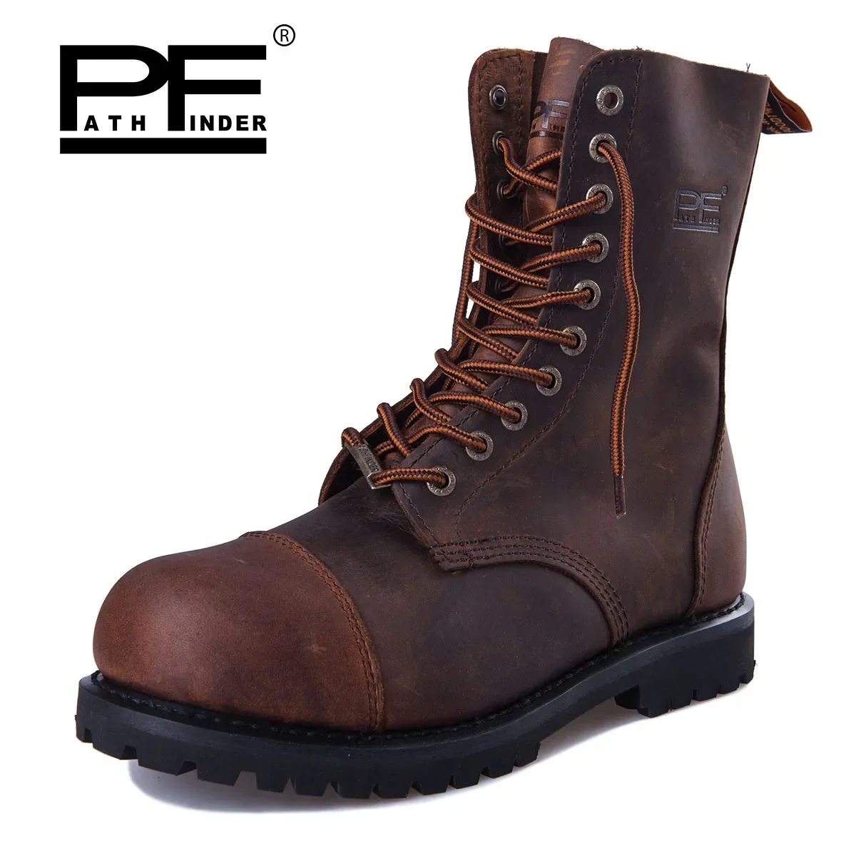 Fashion Men's Genuine Leather Motorcycle Boots Luxury Goodyear-Welted Vintage Work Tooling Outdoor Mid-calf Basic Riding Boots