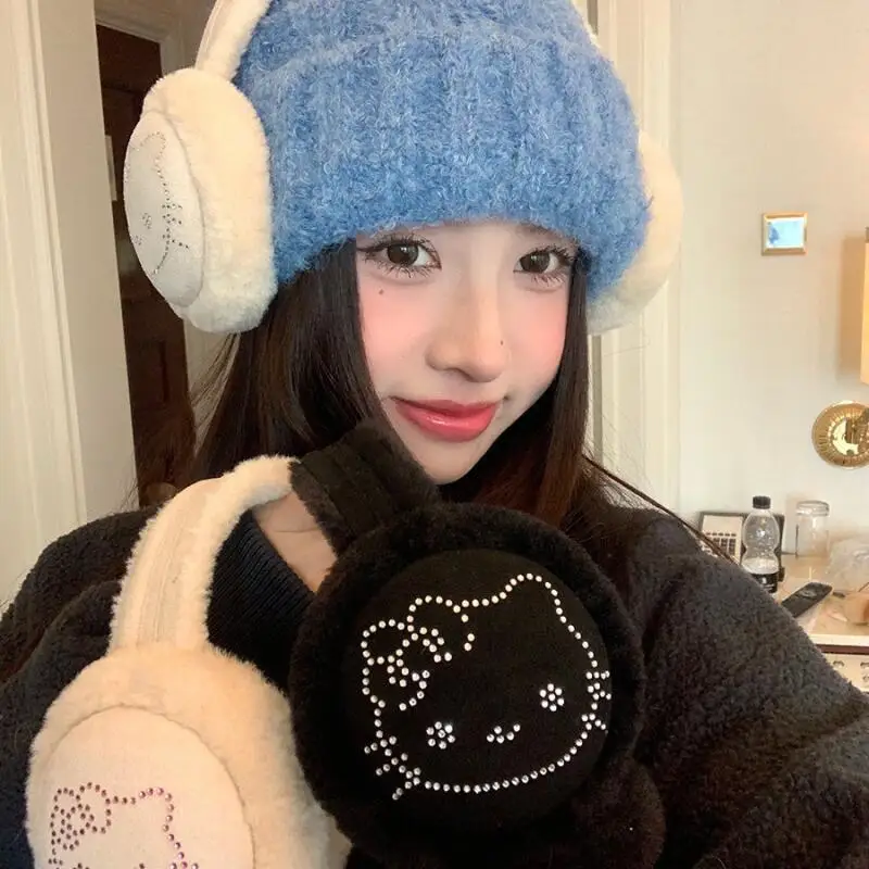 Sanrio Hello Kitty Kawaii Girls Earmuffs Cute Anime Warm Ear Protection Outdoor Riding Plush Antifreeze Windproof Foldable Gift