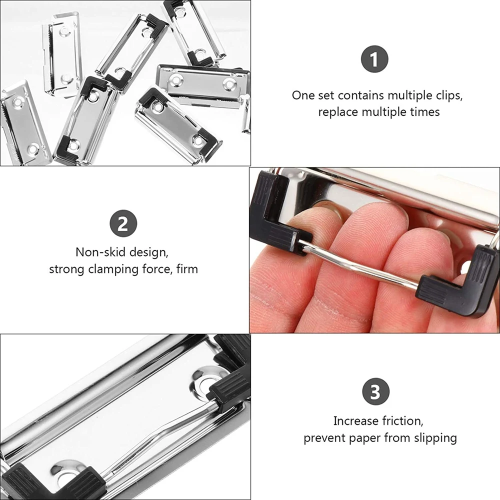 ABLA-50Pcs Clipboard Clip Can Be Installed Hard Board Clip Clipboard Clip Stationery Metal Clip Spring Clip School Folder