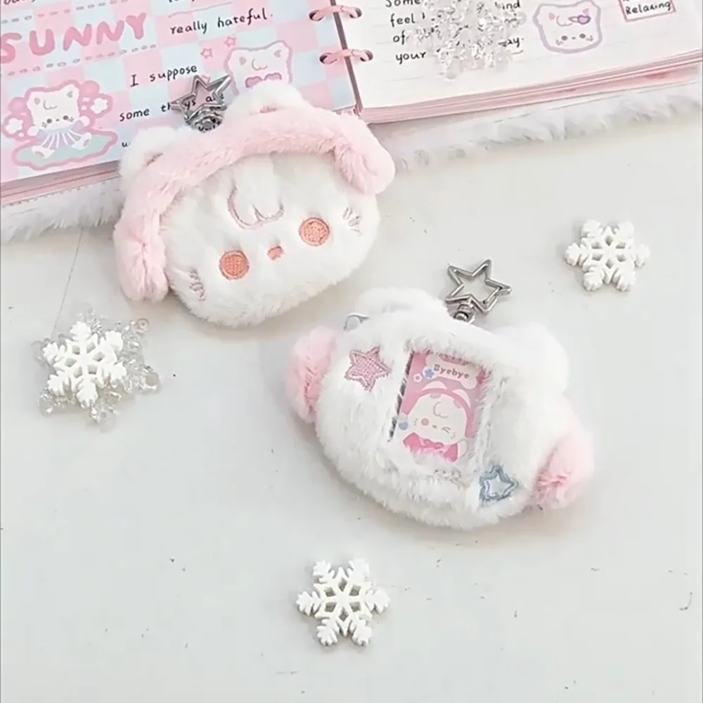 Kawaii animal de pelúcia moeda bolsa animal fofo crachá exibição pingente de pelúcia chaveiro macio mini Polegada foto cartão capa fone de ouvido caso