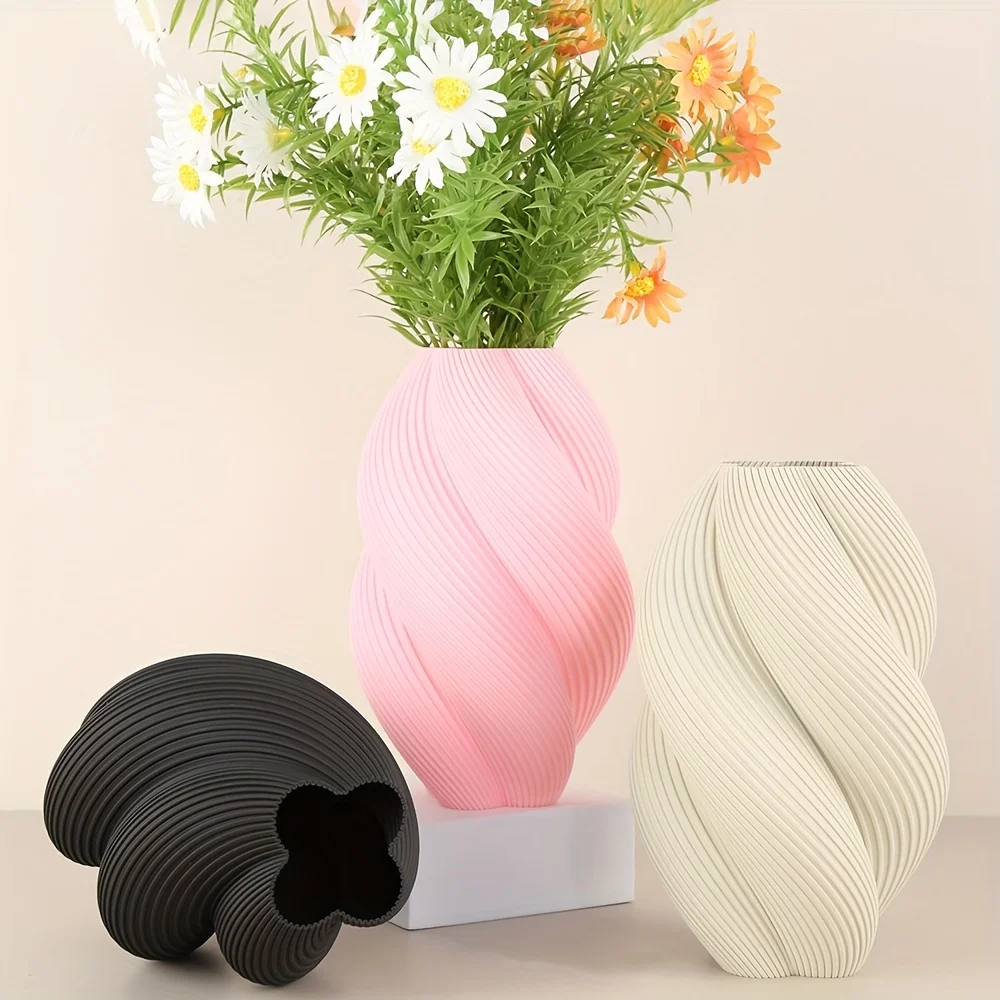 Cross - border Spiral Striped Art Vase, Modern Minimalist Home Decoration, Suitable for Fresh and Dried Flower Arrangement Scena