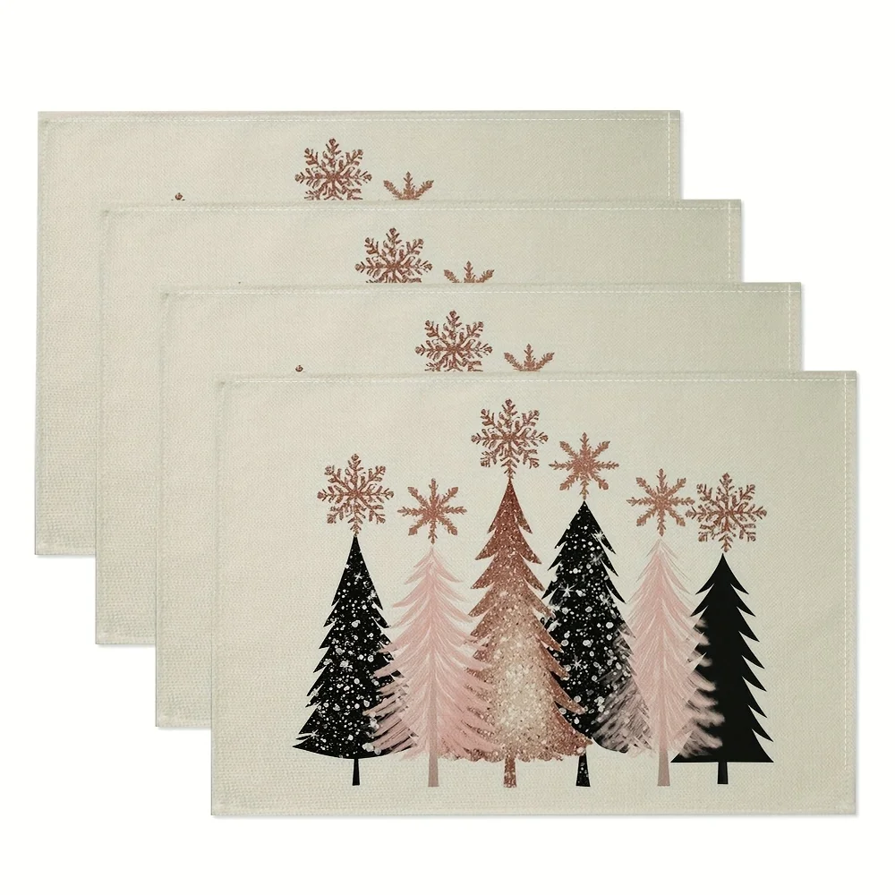 Vintage Xmas Linen Placemat Christmas Pine Branch Berry Print Heat‑Resistant Table Mat for Dining Room Home Holiday Dinner Table