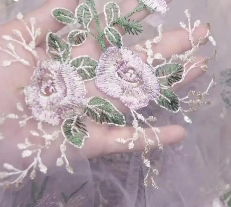 

Романтические светло-фиолетовые цветы с вышивкой, кружевная ткань с цветком, мягкая тюлевая ткань для девочек, платье-пачка, свадебное платье