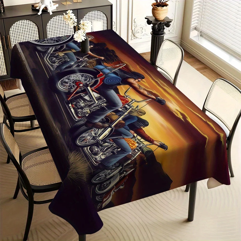 One vintage motorcycle rider design tablecloth - durable polyester