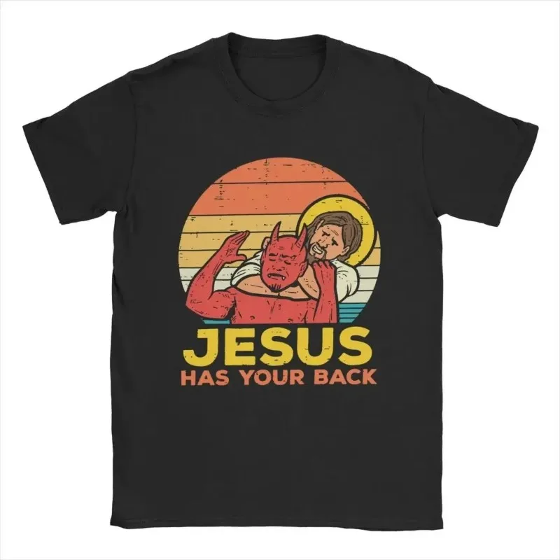 Ciekawy Jezus Ma Twój Tył Damska koszulka Jiu Jitsu Retro Chrześcijański Retro Krótki rękaw Casual Bawełniana koszulka Top