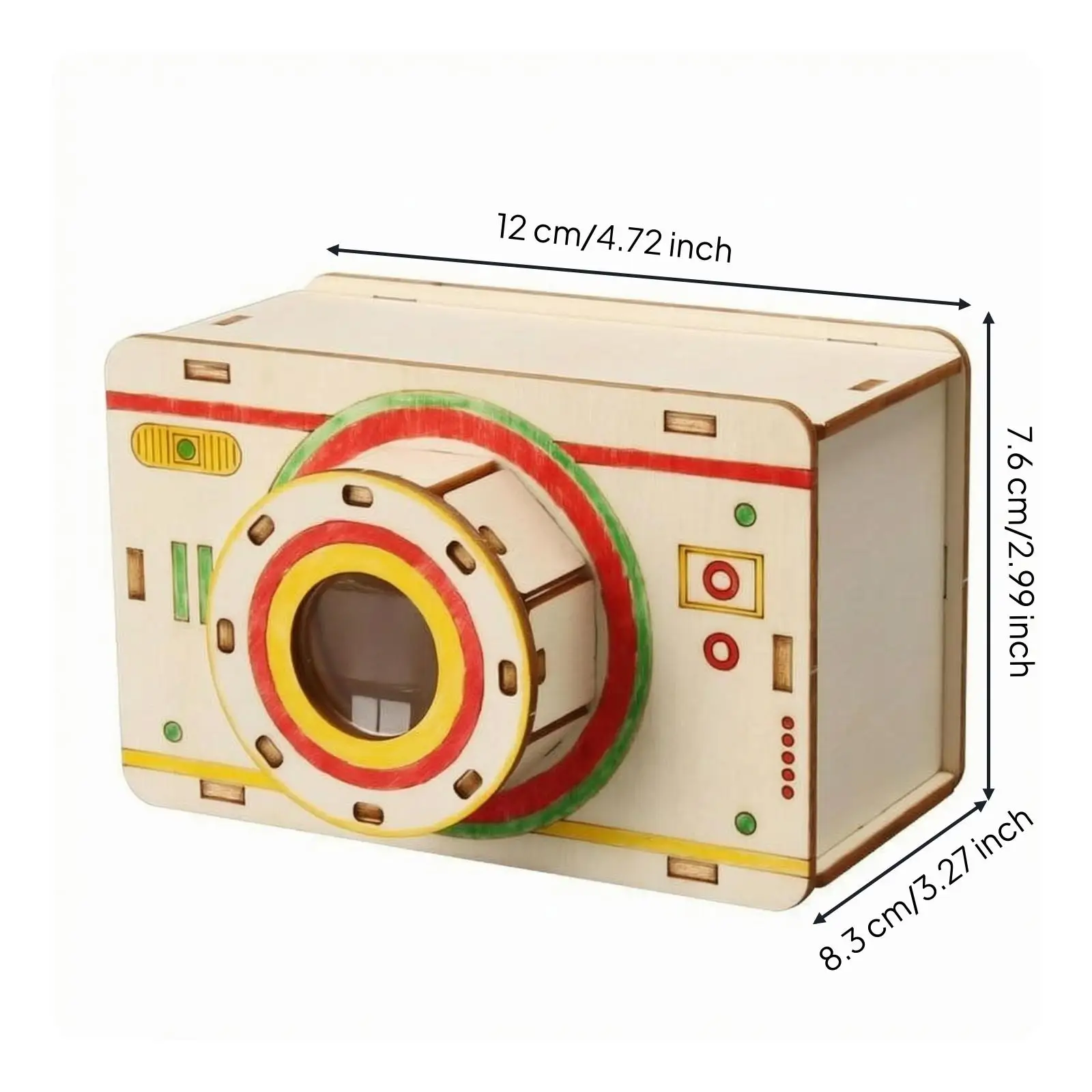 Wooden Camera Assembly Set for Children DIY Educational Science Toy Model Kit with Lens Shape and Craft Panels