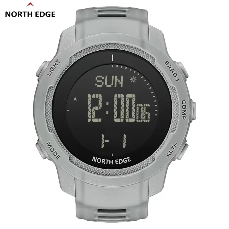 NORTH EDGE VERTICO Mens Watch Grey 48MM Glass Fiber Case Compass Altimeter Chronograph Waterproof 50M Sports Watches for Men
