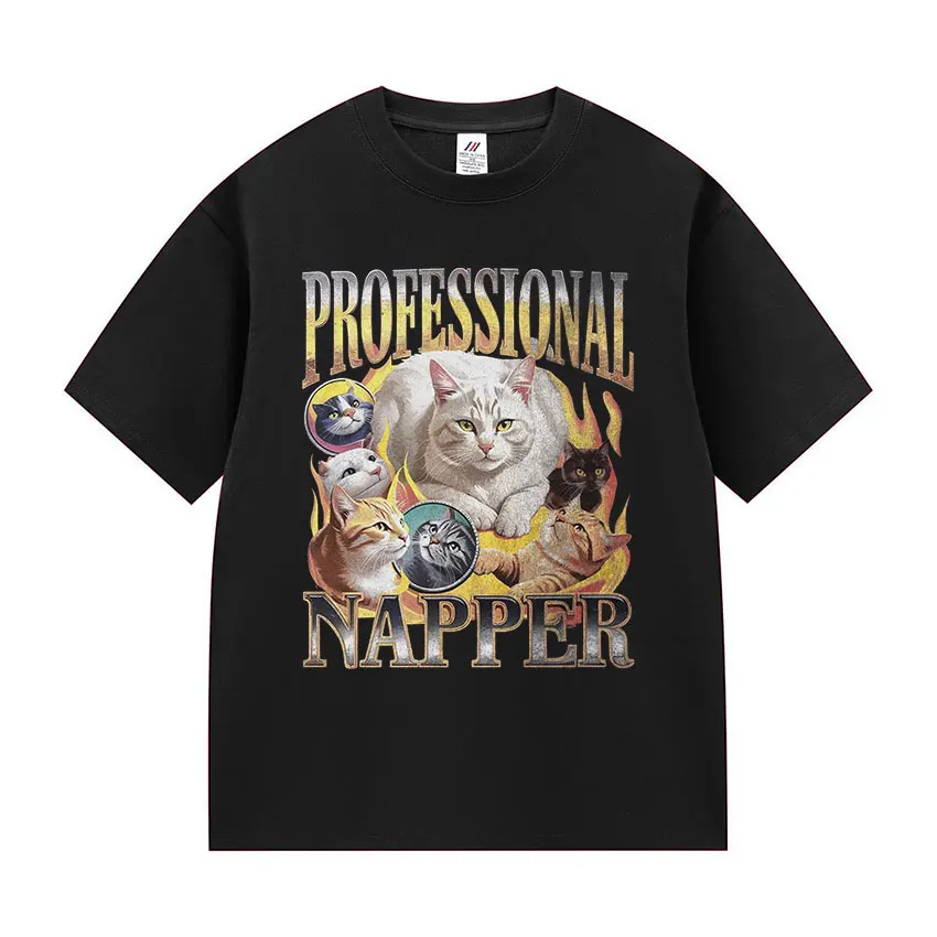 

Professional Napper Funny Cat Lover Meme T Shirts Men's Women fashion harajuku T-shirt summer O-Neck High Quality Cotton T-shirt