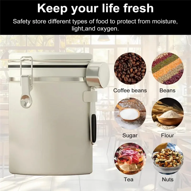 【NEW】1800ML Stainless Steel Coffee Canister Airtight Container With Date Tracker Measuring Spoon Freshness Lock Kitchen