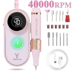 YOKEFELLOW Professional Nail Drill 40000RPM Rechargeable Electric Nail Drill Machine Cordless Nail E File for Acrylic Gel Nails