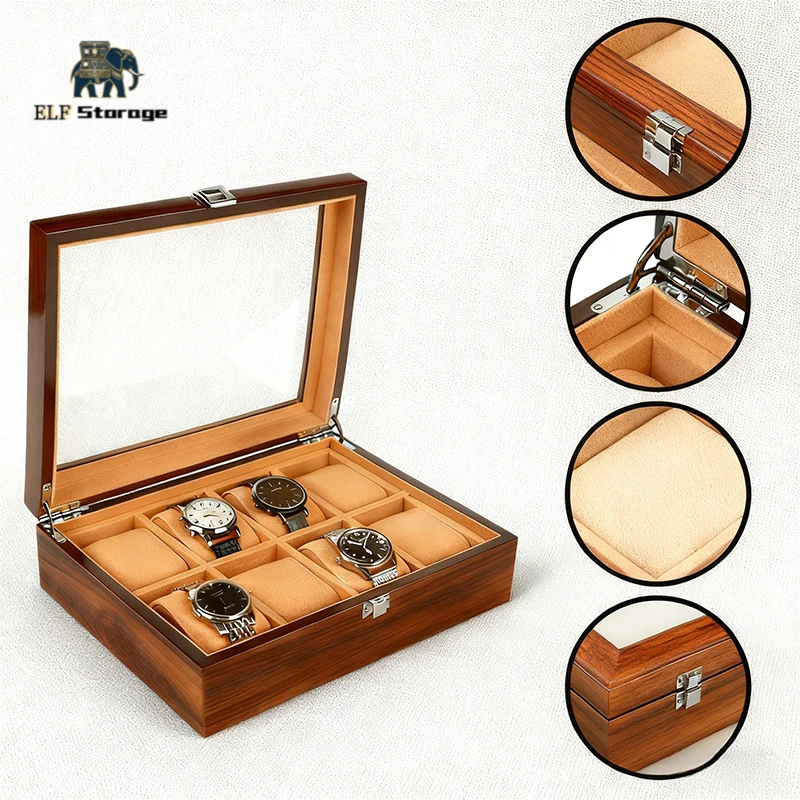 Luxury Wooden Watch Box Organizer with 3/5/6/8 Slots-Elegant Storage Case for Men & Women, Protection, Display, and Collection