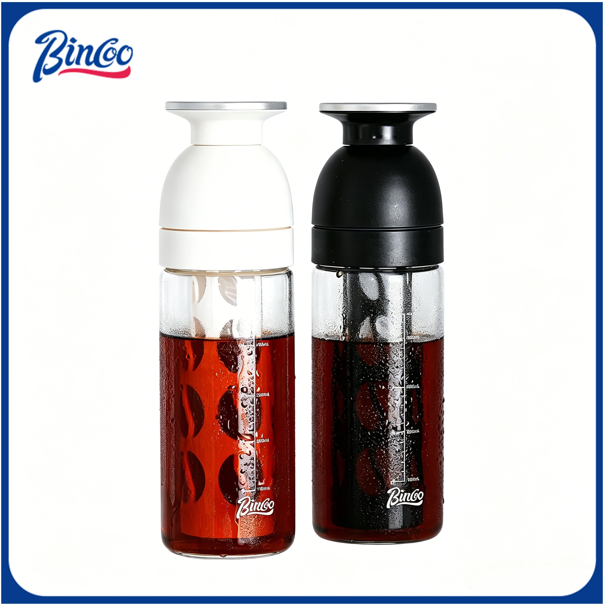 Bincoo Ice Glass Cold Brew Coffee Cup Portable Travel Tumbler Water Bottle Cold Brew Bottle Cold Soak Cup for Home Office