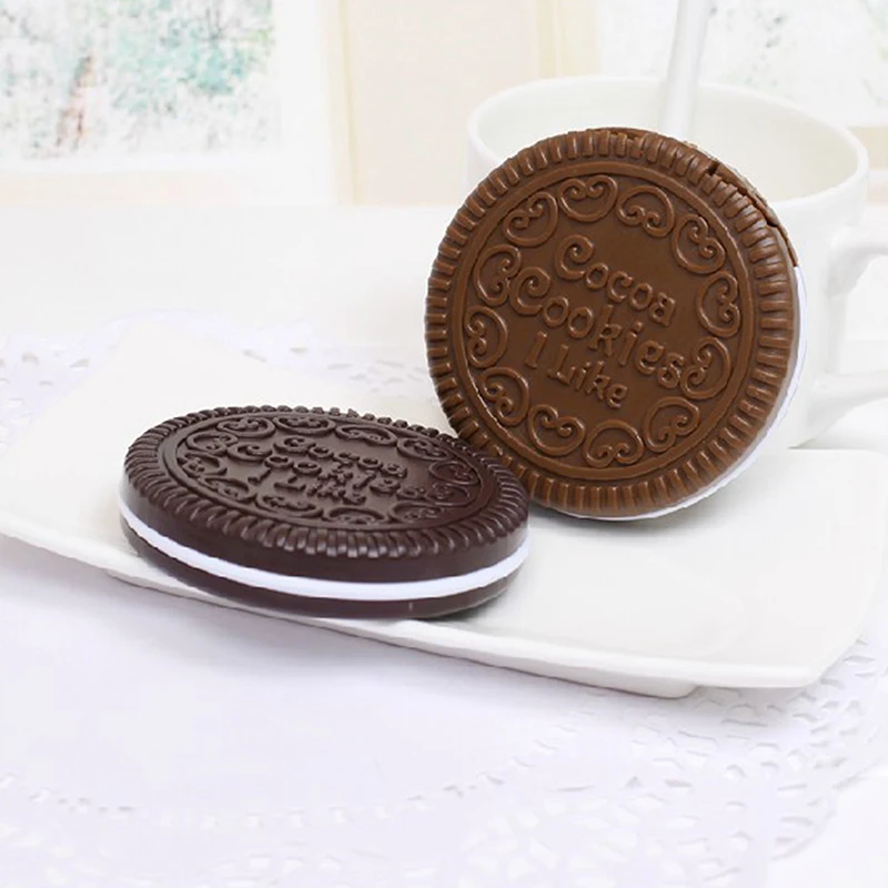 Miroir de maquillage pliant rond pour femme, biscuit au chocolat, Ins Kawai, miroirs de poche extérieurs, petit miroir de cacao avec peignes, café noir