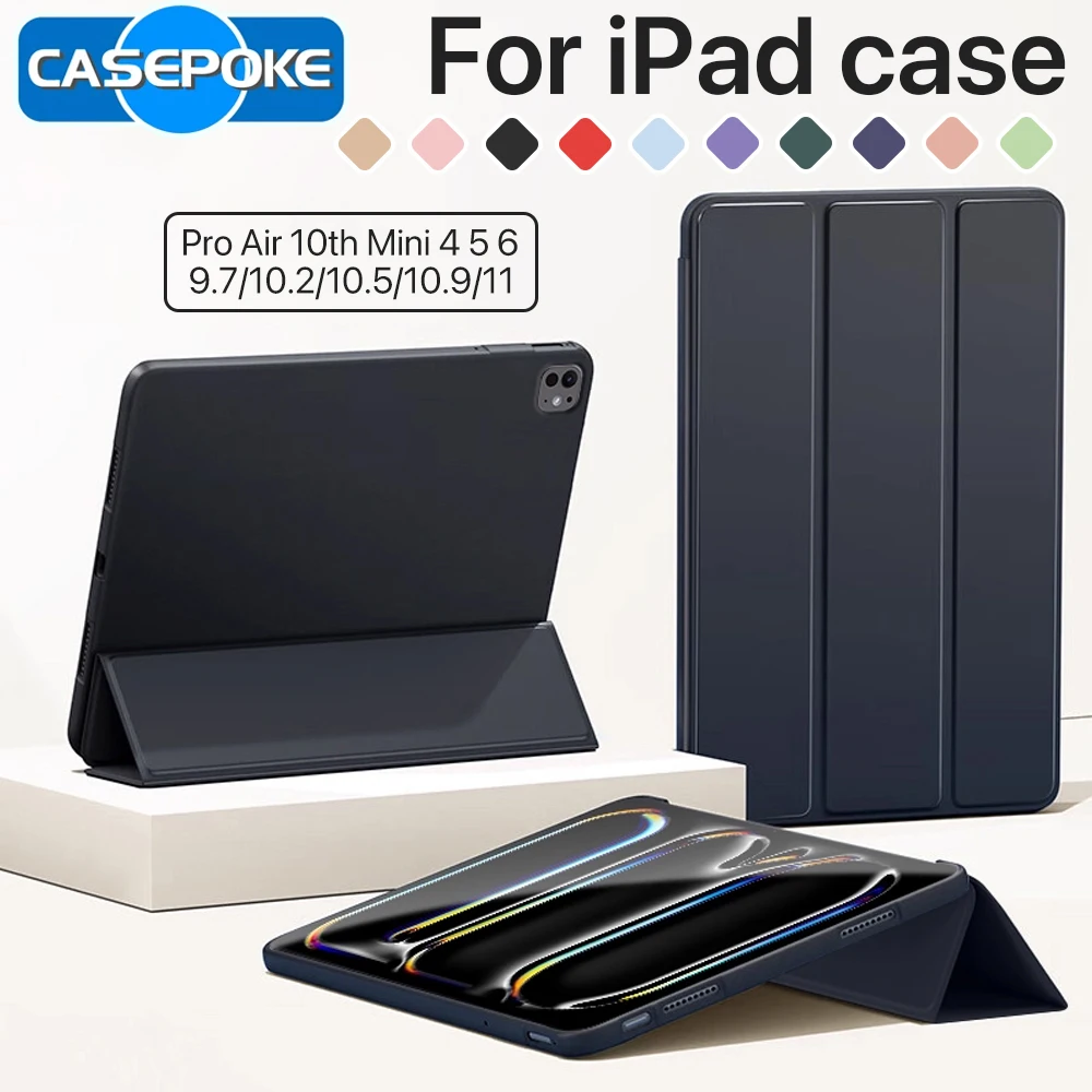 2026 New Tri-fold iPad Case, Magnetic Auto Sleep/Wake Protective Cover for iPad 7/8/9/10th 11 A16 Gen Pro 11 12.9 Mini 6 Air 4 5