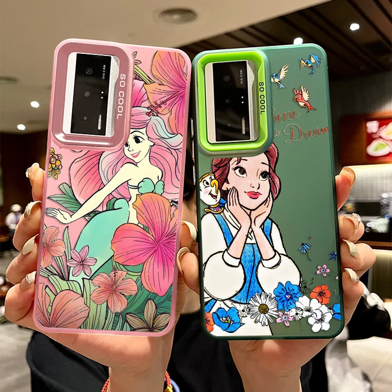 Disney Cute Princess Flowers For Xiaomi Mi 13T 12T 11 POCO M5S M3 M2 C51 C50 X3 F4 F3 GT NFC Pro Colorful Silver Phone Case