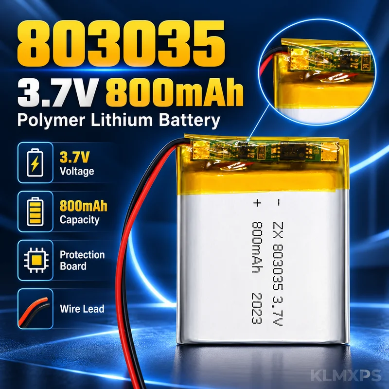 803035 800mAh 3.7V Li-Po Polymer Battery for Smart Bracelet, Bluetooth Headset, Keyboard, Toys, Small Fan and LED Lights