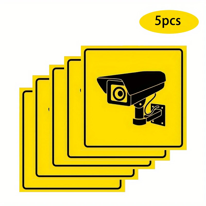 5Pcs 4.1In/10.5Cm Surveillance Camera Pattern Stickers, Surveillance Pattern Stickers to Prevent Loss of Items, Warning Stickers with Camera Patterns