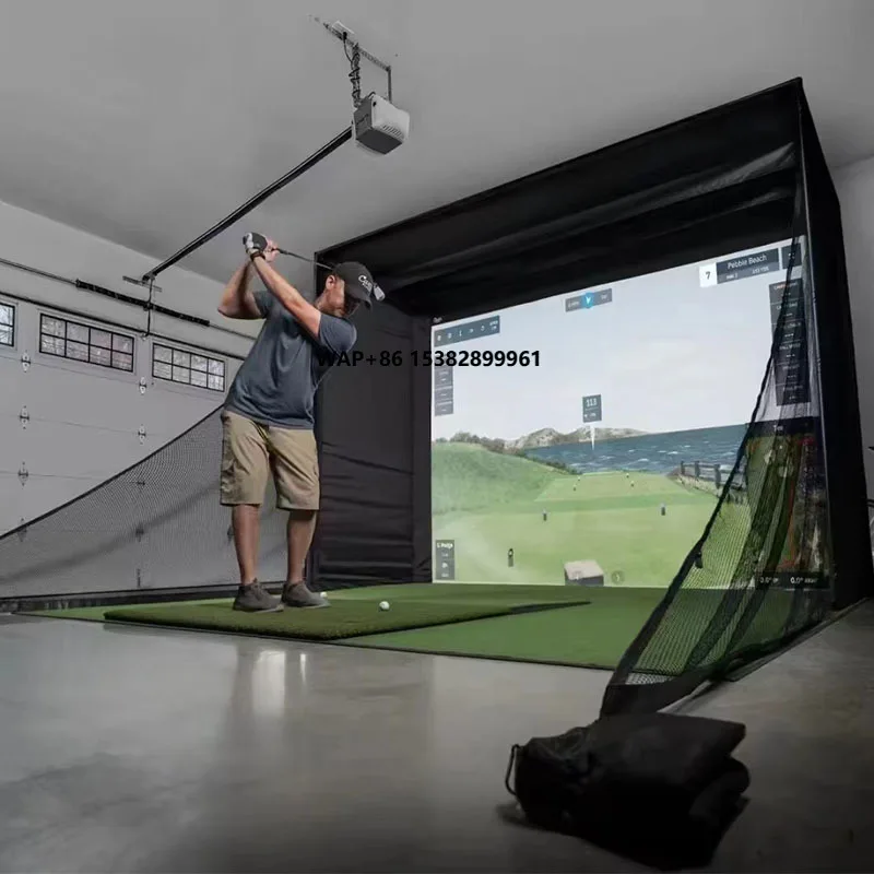 

Indoor Golf Simulator Stand with Cloth Impact Screen Golf Simulation Experience